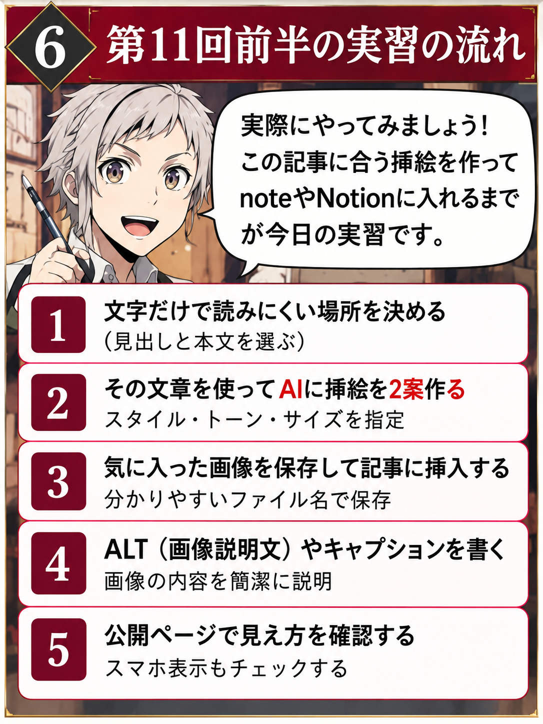 第11回前半のAI挿絵実習ワークフロー画像