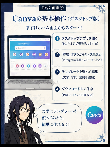 Canvaの基本操作を説明するカード