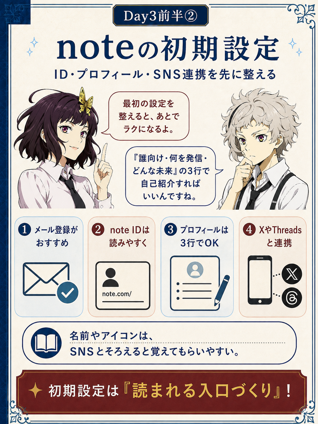 noteの初期設定を説明するカード