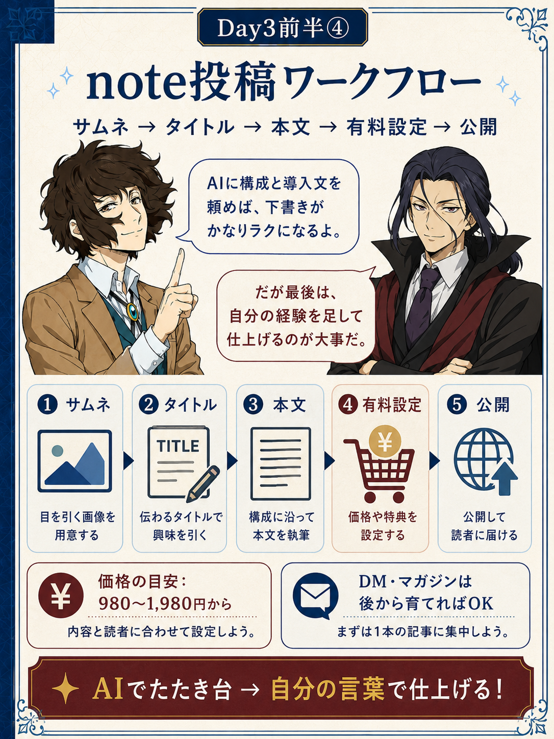 note投稿と有料記事設定のワークフロー