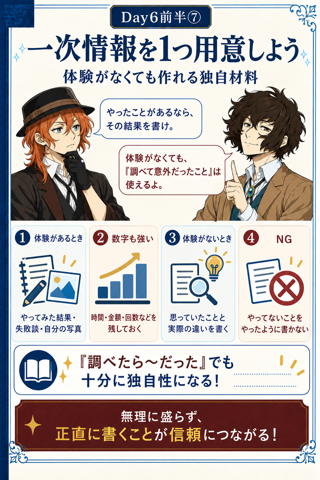 実習で一次情報を1つ用意する方法を説明するカード