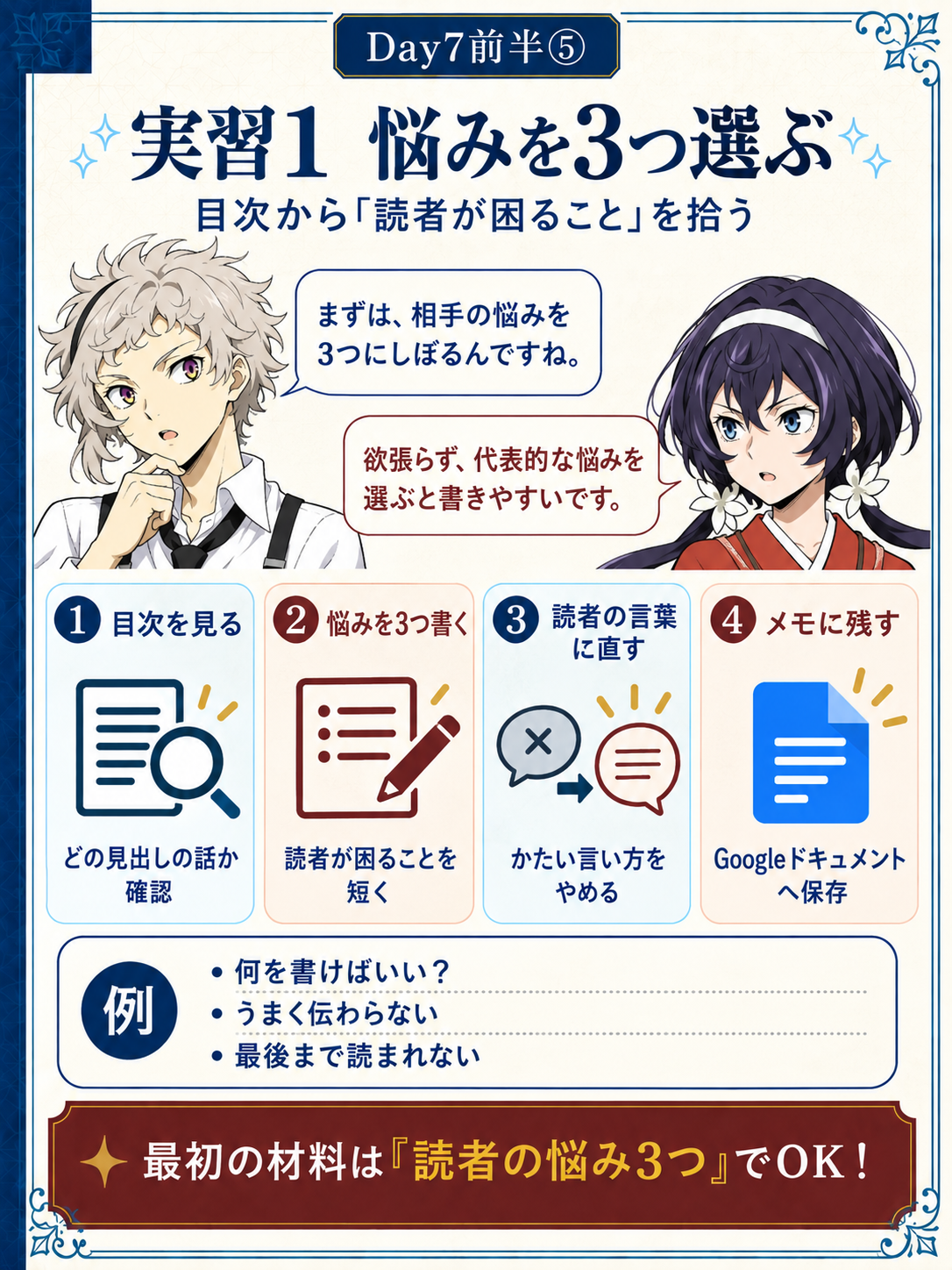 目次から読者の悩みを3つ選ぶ実習画像