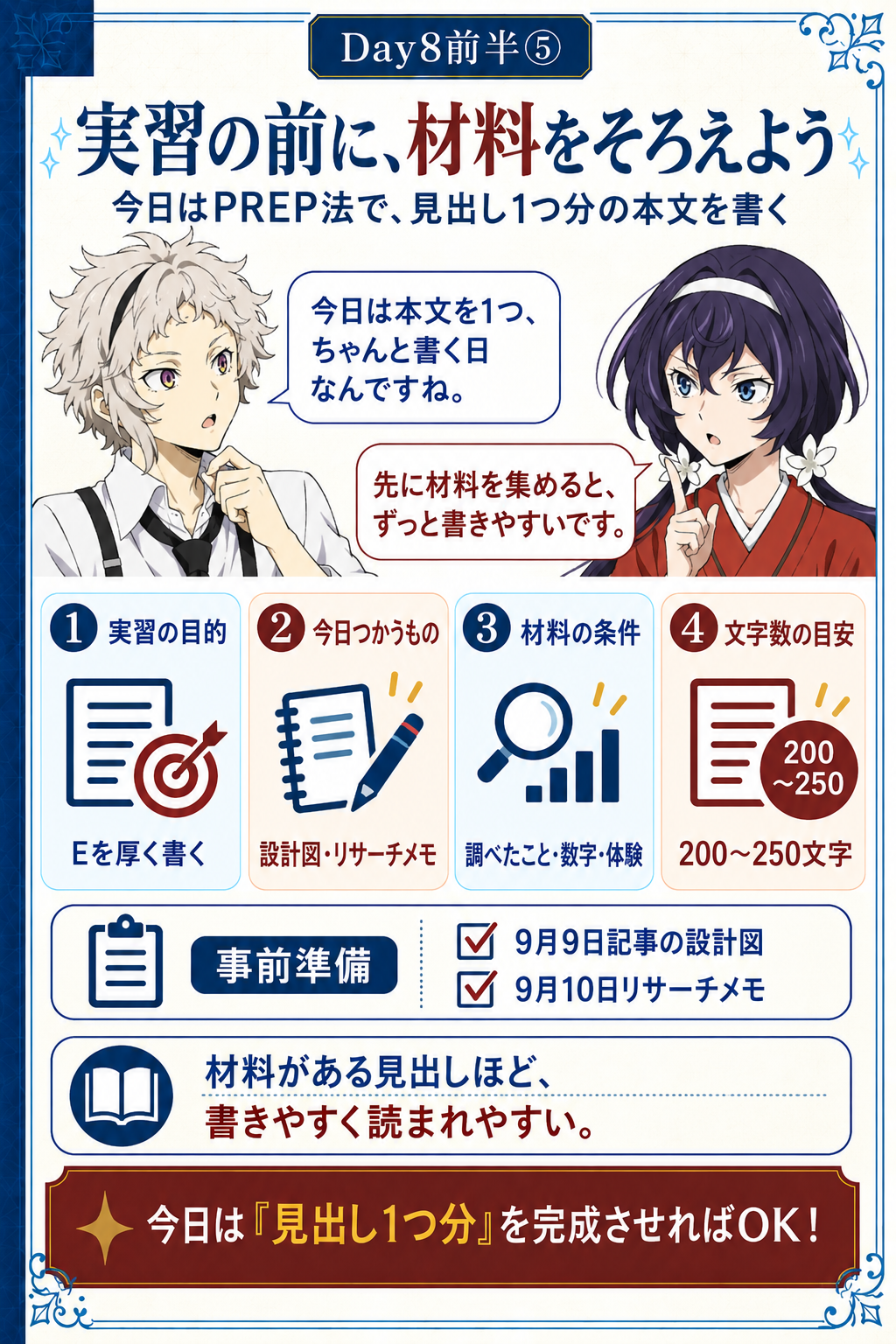 PREP実習の前に材料をそろえる教材画像