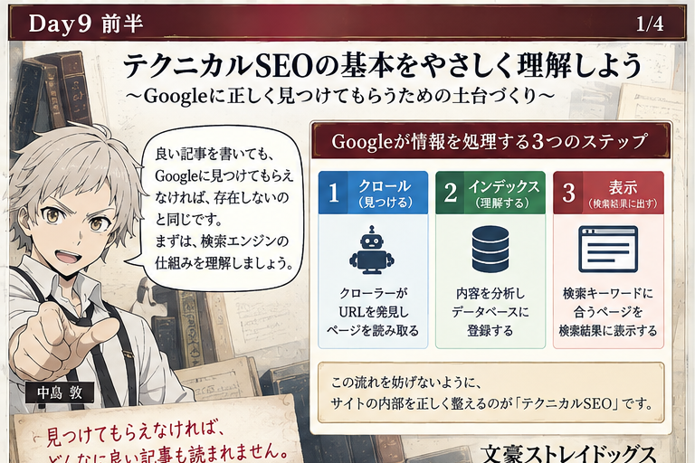 Googleのクロール、インデックス、表示の流れ