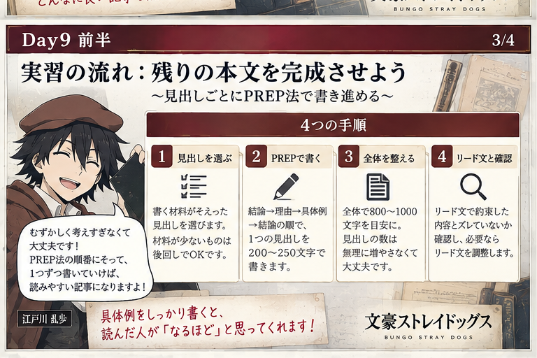 PREP法で残りの本文を書く実習画像