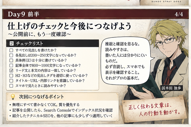 リード文と本文のズレを確認して記事を完成させるワークフロー画像