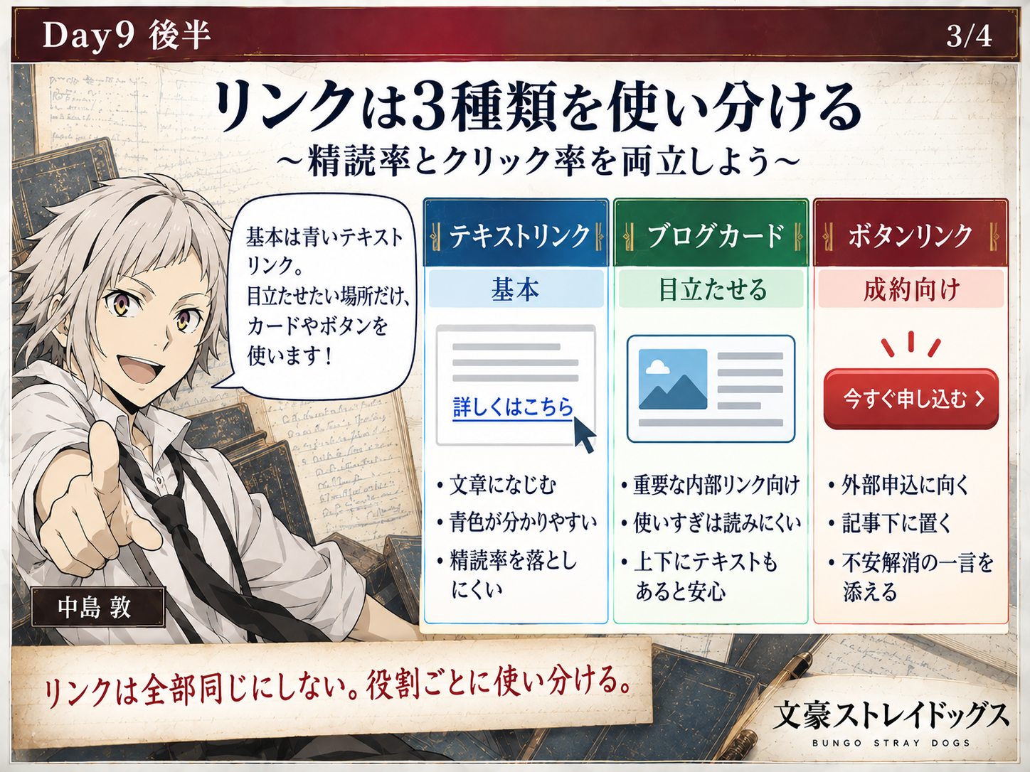 テキストリンク、ブログカード、ボタンリンクの使い分け画像
